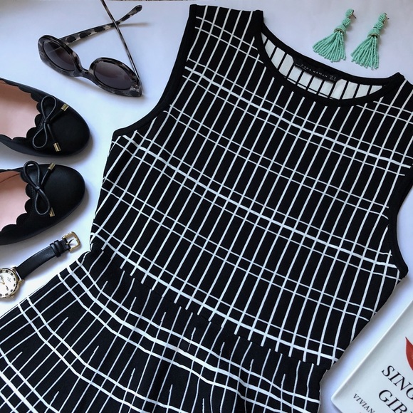 Zara Dresses & Skirts - Zara Black & White Striped Geometric Dress